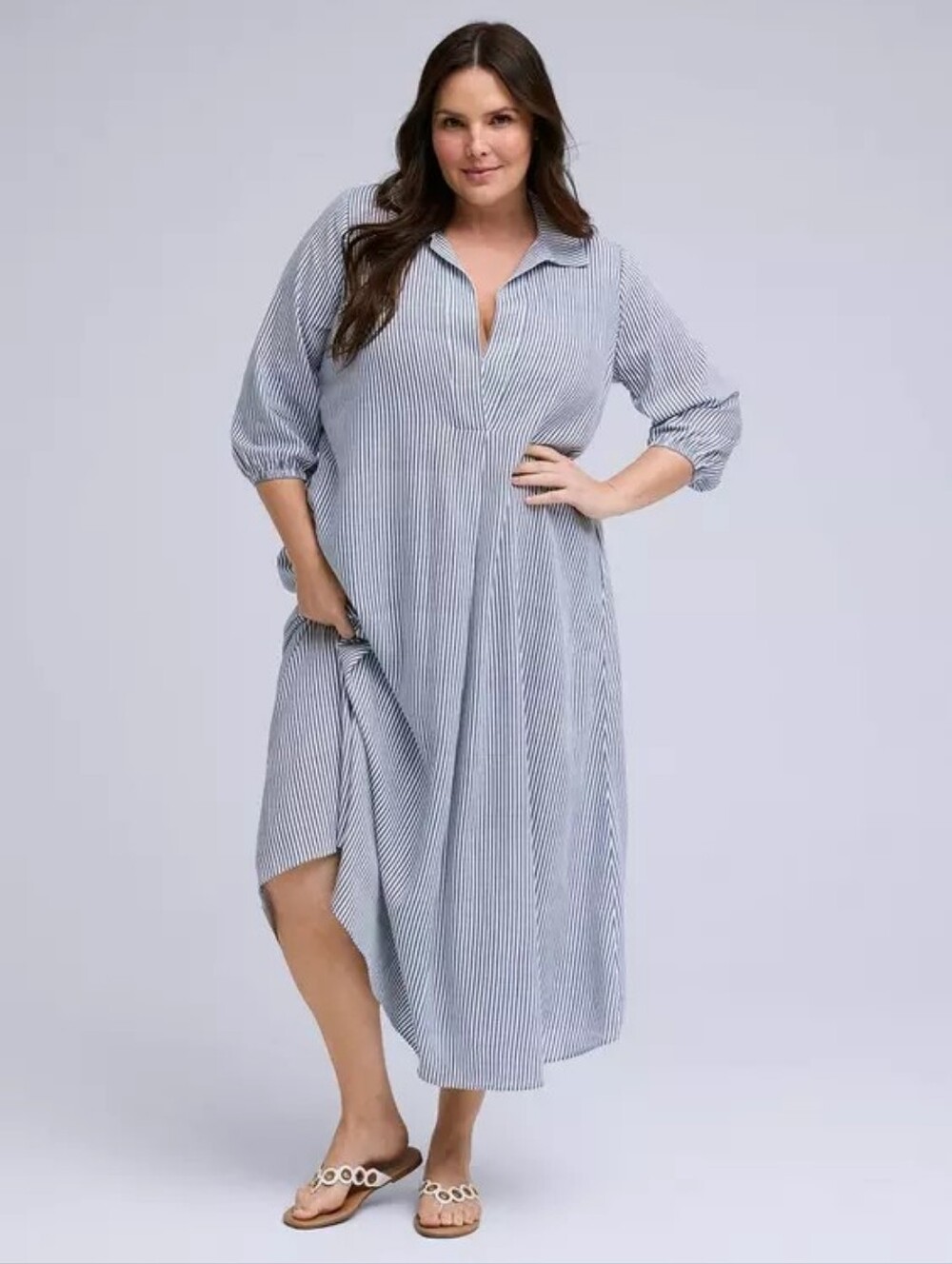 Torrid Belle Isle Collared Maxi Sedona Blue White Stripe Dress Plus Size 2X Nwt